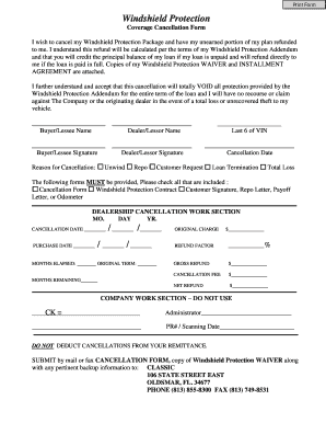 Windshield Protection Cancellation Form