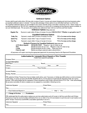 Eclipse Transervices Settlement Options Form