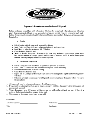 Eclipse Transervices Corporation Load Confirmation