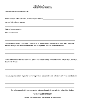 Debt Collector Contact Worksheet