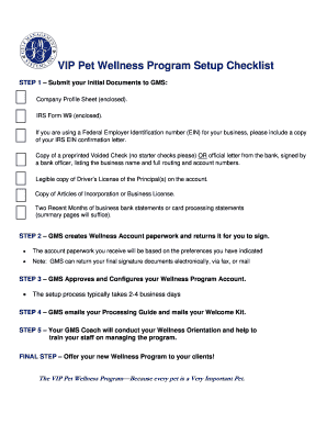 VIP Pet Wellness Program Setup Checklist
