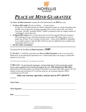 Peace of Mind Guarantee Agreement