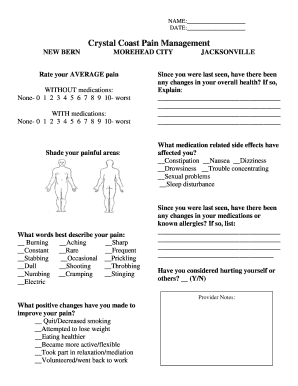 Pain Management Patient Intake Form