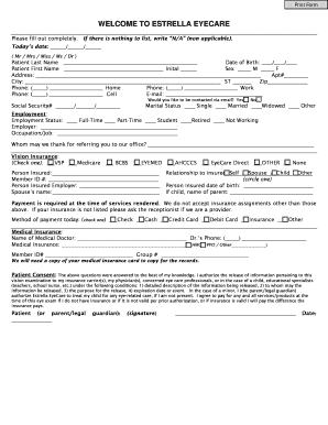 Estrella EyeCare Patient Intake Form