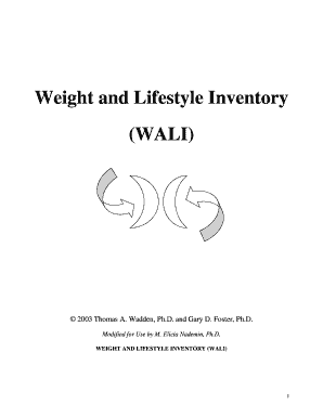 Weight and Lifestyle Inventory Form