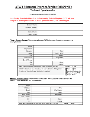 AT&T Managed Internet Service Technical Questionnaire