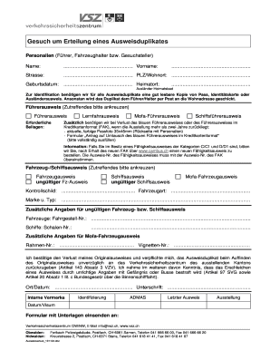 Gesuch um Erteilung eines Ausweisduplikates