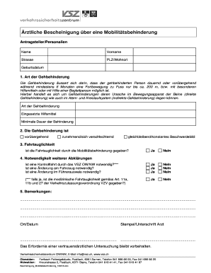 Ärztliche Bescheinigung über eine Mobilitätsbehinderung