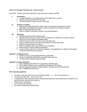 MCHT 214 Strength of Materials Lab Report Format: