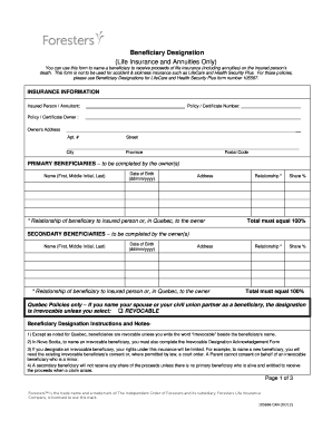 Beneficiary Designation Form for Life Insurance and Annuities