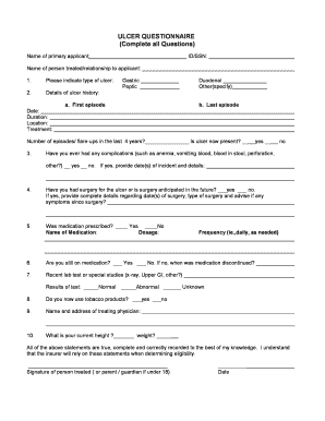 Ulcer Questionnaire