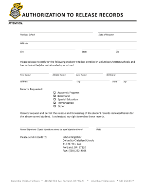 Authorization to Release Student Records