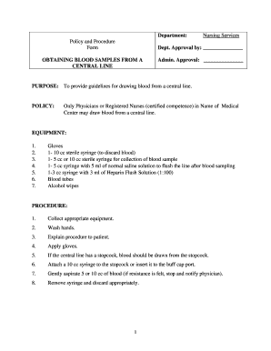 Nursing Policy for Obtaining Blood Samples from Central Line