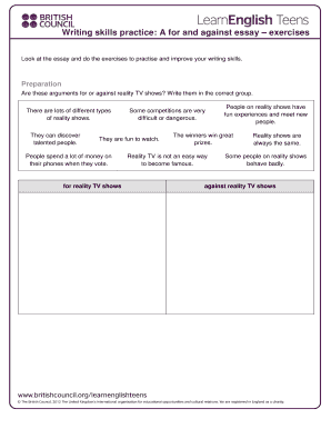 Reality TV Essay Writing Practice