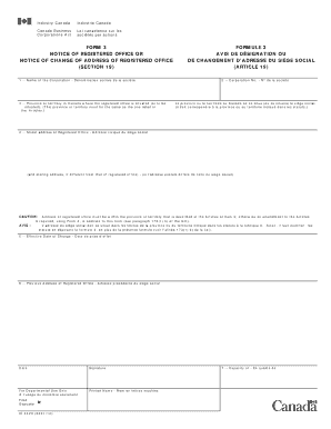 Canada Business Corporations Act Notice of Registered Office Change