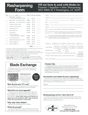 Premier Blade Resharpening Order Form