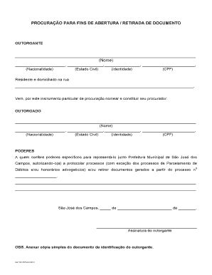 PROCURAÇÃO PARA FINS DE ABERTURA / RETIRADA DE DOCUMENTO