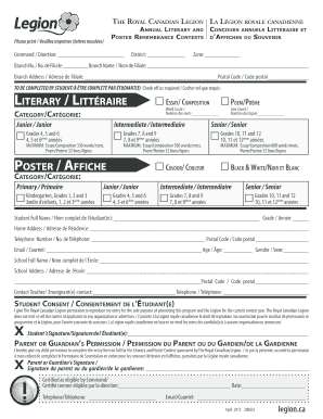 Royal Canadian Legion Literary and Poster Contest Entry Form