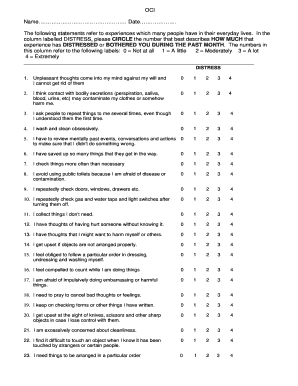 OCI Obsessive Compulsive Inventory