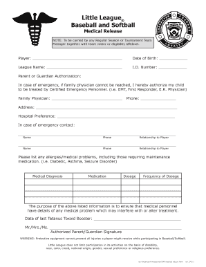 Little League Medical Release Form