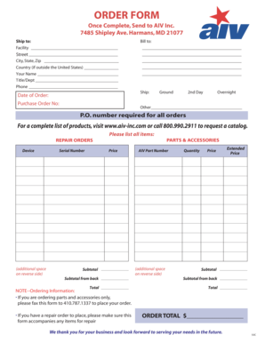 AIV Inc. Order Form