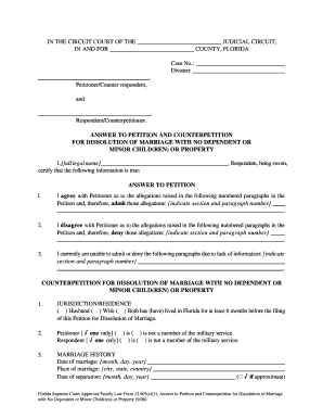 Florida Answer to Petition and Counterpetition for Dissolution of Marriage
