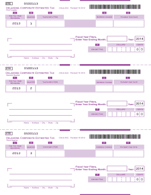 Oklahoma Corporate Estimated Tax Form OW-8-ESC