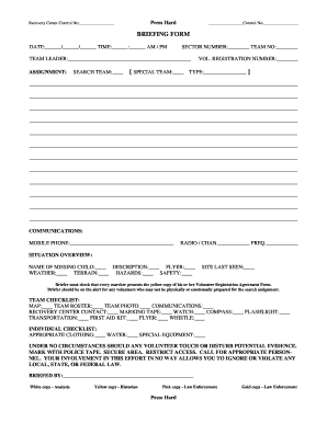 Search Team Briefing Form