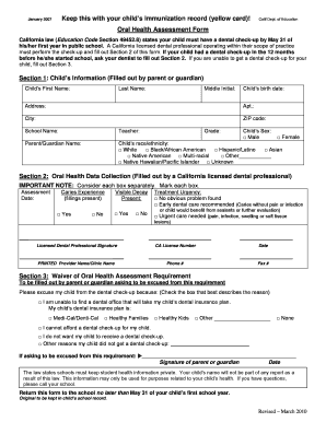 California Oral Health Assessment Form