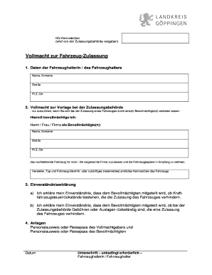 Vollmacht zur Fahrzeug-Zulassung