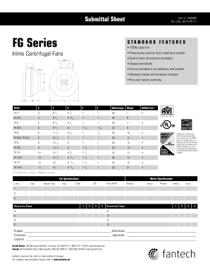 Fantech FG Series Inline Centrifugal Fan Specifications