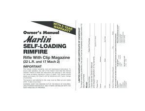 Marlin Firearms Limited Warranty and Certificate of Ownership