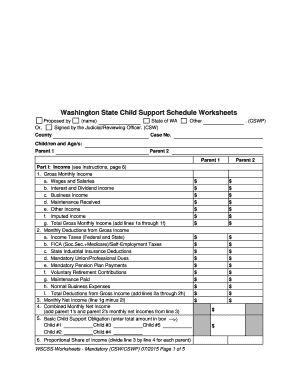 Washington State Child Support Schedule Worksheets