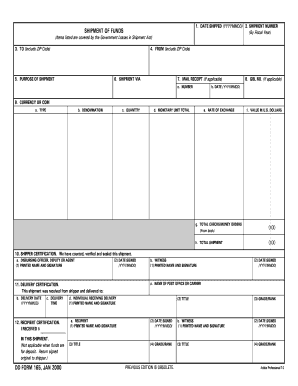 DD Form 165 Shipment of Funds