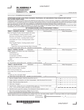 PA Schedule H Apportioned Business Income Form