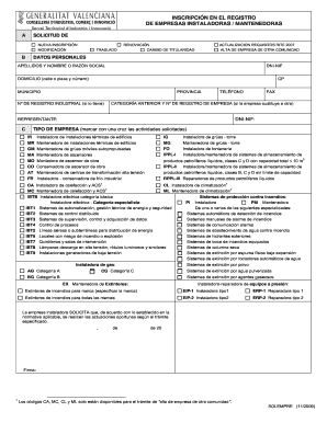 Formulario de Inscripción en el Registro de Empresas Instaladoras / Mantenedoras