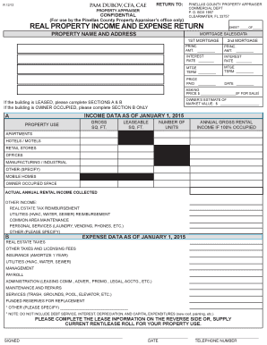 Pinellas County Real Property Income and Expense Return Sheet