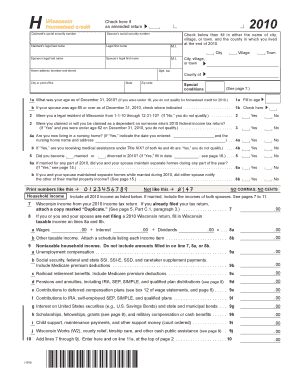 Wisconsin Homestead Credit Claim Form 2010