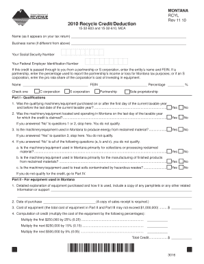 Montana Recycle Credit/Deduction Form