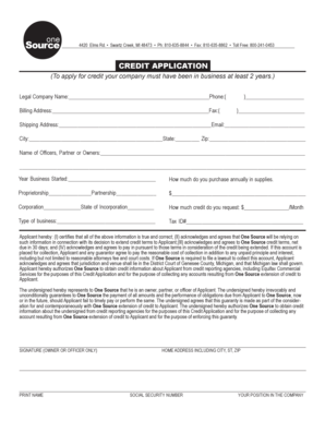 One Source Credit Application