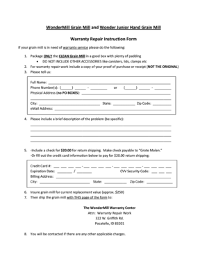 WonderMill Warranty Repair Form