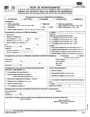 Fiche de renseignements pour la profession de débitant de boissons