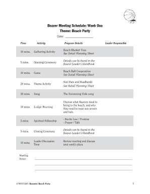 Beaver Meeting Schedule Template