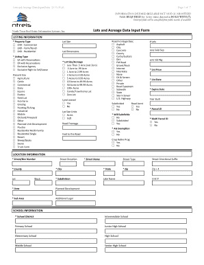 North Texas Lots and Acreage Data Input Form