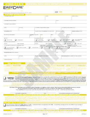 Recreational Vehicle Service Contract Application