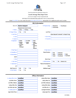 Lots & Acreage Data Input Form