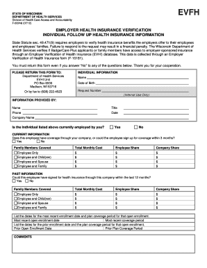 Wisconsin Employer Health Insurance Verification Form