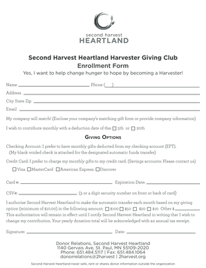 Second Harvest Heartland Donation Enrollment Form