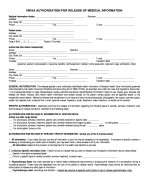 HIPAA Authorization for Release of Medical Information