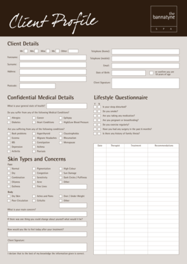 Client Medical Details and Lifestyle Questionnaire